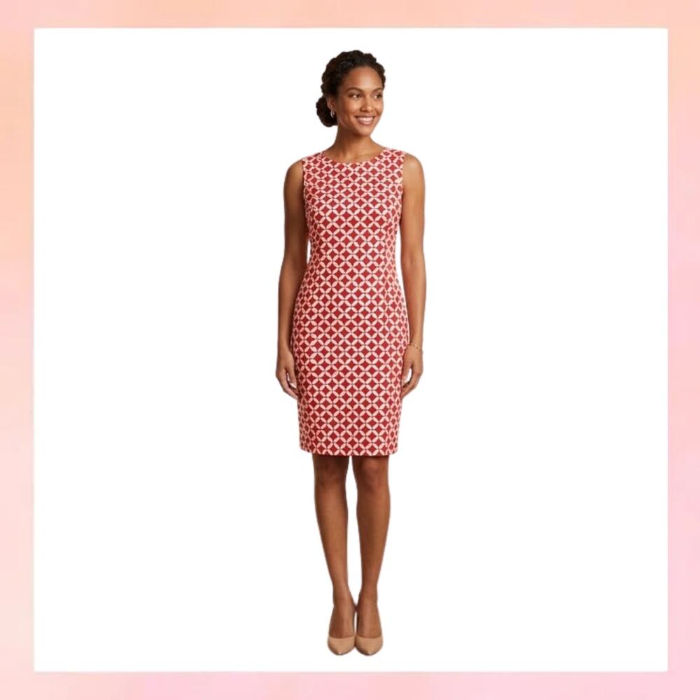 Jones New York Signature Red Cream Geometric Sheath Dress Size 8
